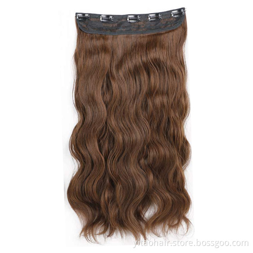 wholesale Long Wavy Hair Extensions 2P 5P Thick Hair Invisible Head Synthetic Hairpiece for Women Brown wavy hair